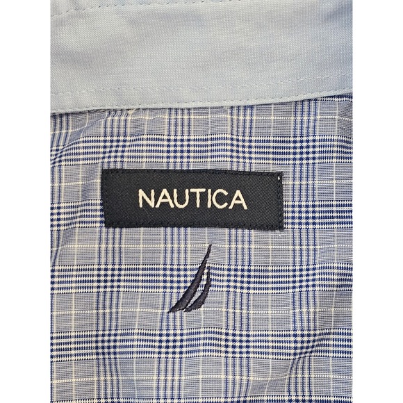 Nautica Mens Blue Plaid Dress Shirt Long Sleeve Collared Button Up Size Large - Picture 2 of 6